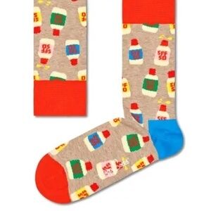 Happy Socks Mens Novelty SPF 50 Crew Socks Blue Red Beige::NWT::